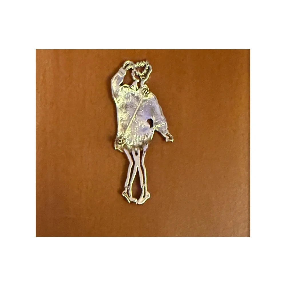 Avon Vintage Enamel Lady Figure Brooch Purple Pink Silver Tone Pin